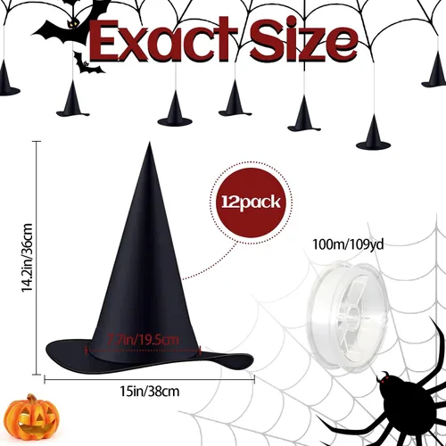 Miniatura 2 de Legigo Sombrero de bruja para disfraz de Halloween, sombrero de bruja colgante negro, accesorios de disfraz de bruja para Halloween, fiesta de 12