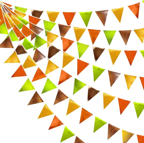 Miniatura 53 de Decoración de fiesta iridiscente de 33 pies, tela holográfica, banderín triangular, banderín de algodón, guirnalda de banderines para cumpleaños