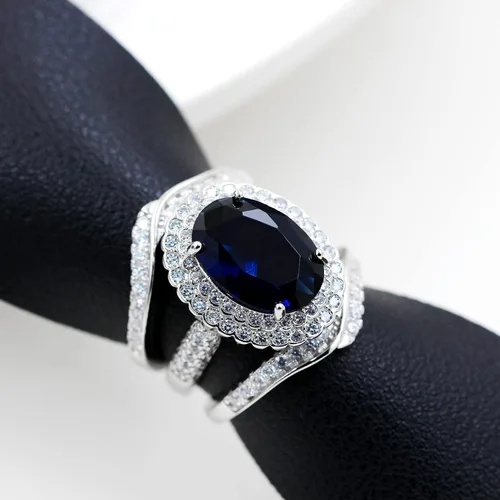 Miniatura 4 de Uloveido Anillos de cristal ajustables chapados en platino, anillo de circonita cúbica ovalada grande, anillos de vástago dividido solitario