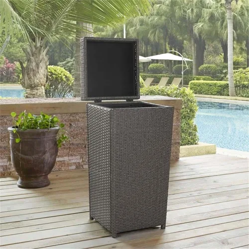 Miniatura 7 de Pemberly Row Cubo de basura de mimbre para patio en gris desgastado Gris envejecido