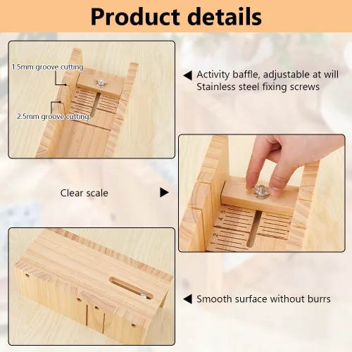 Miniatura 4 de PH PandaHall Caja de corte de jabón de madera, cortador de jabón ajustable para cortar jabón de madera, herramienta de corte para hacer jabones