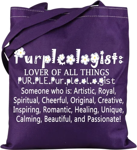 TSOTMO Bolsa de asas púrpura Fondo púrpura Bolso de mano Amante de todas las cosas Regalo diseñado bolsa de asas para amantes, Púrpura, Grande,