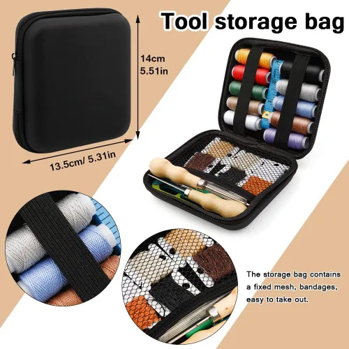 Miniatura 4 de Tikjiua Kit de costura de cuero de 59 piezas, aguja de tapicería para coser a mano, kit de costura resistente con tapicería de hilo encerado, kit