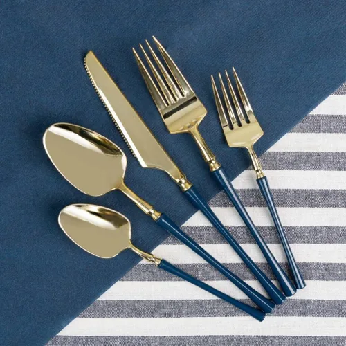 Miniatura 2 de Blue Sky Infinity Flatware - Cucharas de sopa doradas y azul marino, 20 unidades, lujosos cubiertos de plástico desechables para fiestas y eventos