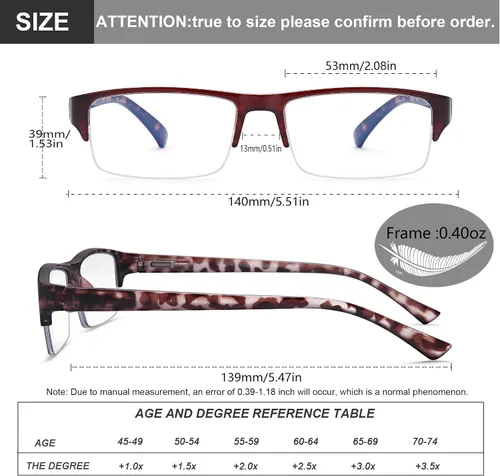 Miniatura 3 de EYEURL Paquete de 4 lentes de lectura con luz azul de medio marco para hombres, lectores rectangulares sin montura para mujeres, lentes de bisagra