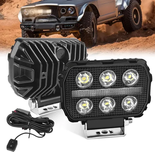2 piezas de cápsulas LED de 4.5 pulgadas, 50 W, 4,550 lm, luces cúbicas con luz DRL ámbar, foco de conducción, luz de trabajo todoterreno, luces