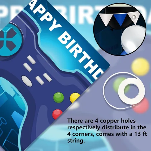 Miniatura 7 de Pancarta de nivel 5 desbloqueada con texto en inglés «Happy 5 Birthday» para decoración temática de videojuegos para niños y niñas, fiesta de 5