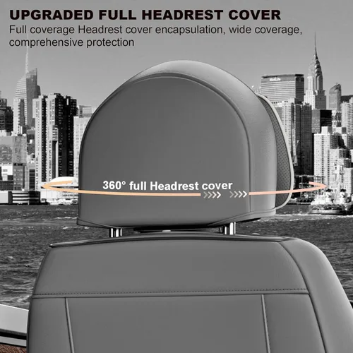 Miniatura 6 de ASLONG 5 piezas 2025 Fundas para asientos delanteros y traseros de auto, accesorios para el interior del auto con cuero Nappa resistente al agua Gris