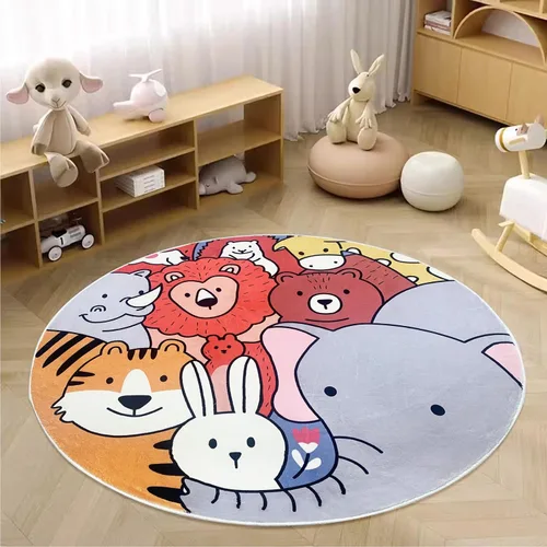 Miniatura 6 de ABREEZE Alfombras redondas para niños de 2.6 pies, de lana sintética, antideslizantes, alfombra para gatear, colorida, educativa y divertida
