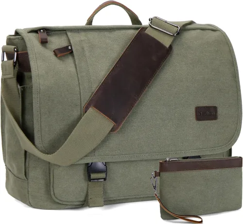 Miniatura 10 de NerIion Bolsa de Mensajero para Hombres de 17-17.3 Pulgadas, Bolsa de Laptop de Lona Resistente al Agua, Bolsa de Hombro, Maletín de Trabajo, Marrón