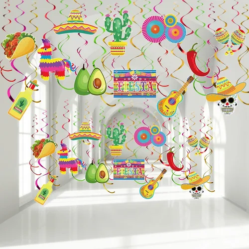 30 piezas de decoración de fiesta mexicana para colgar en remolinos de cinco de mayo, fiesta mexicana, fiesta mexicana, dos días de cumpleaños,