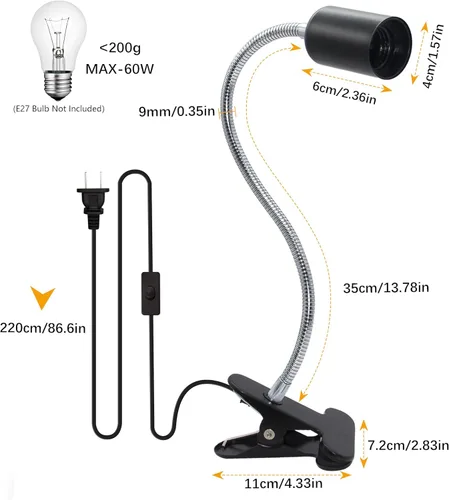 Miniatura 2 de Soporte de Lámpara con Clip Ajustable Interruptor Luz de Clip Flexible Soporte de Lámpara con Clip Soporte de Lámpara de Escritorio con Clip Zócalo