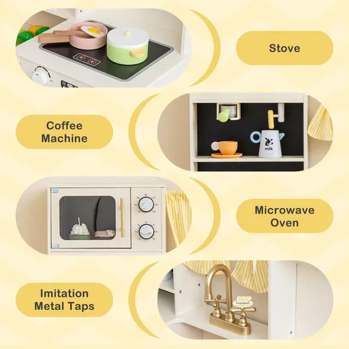 Miniatura 3 de INFANS Juego de Cocina para Niños, Set de Cocina de Juguete con Máquina de Café, Estufa, Fregadero Extraíble, Microondas, Gabinete