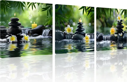 Miniatura 24 de TutuBeer 3 Paneles Arte Zen Decoración Spa Verde Bambú Decoración Rosa Aguas y Frangipani Imágenes Pintura Zen en Lienzo Impresiones Arte Bambú