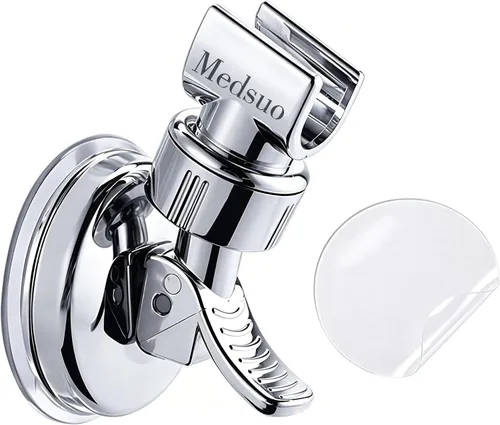 Medsuo Soporte de cabezal de ducha ajustable con almohadilla adhesiva, soporte de cabezal de ducha con ventosa extraíble, sin taladro, soporte de