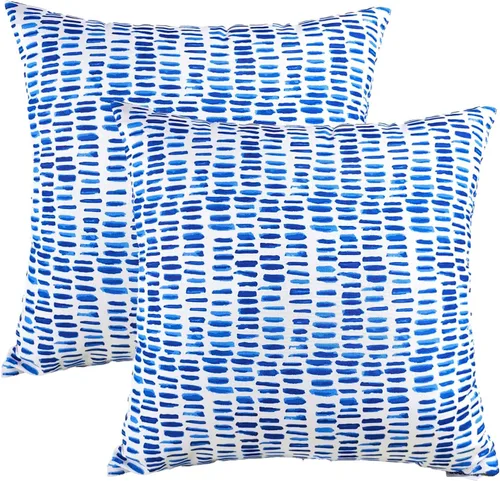 JMGBird Almohadas exteriores de 18 x 18 pulgadas, almohada impermeable para exteriores Blanco con azul