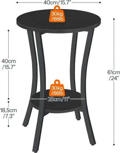 Miniatura 3 de HOOBRO Mesa auxiliar redonda, mesa auxiliar de sofá de 2 niveles, mesita de noche de almacenamiento pequeña, para espacios pequeños, mesa decorativa