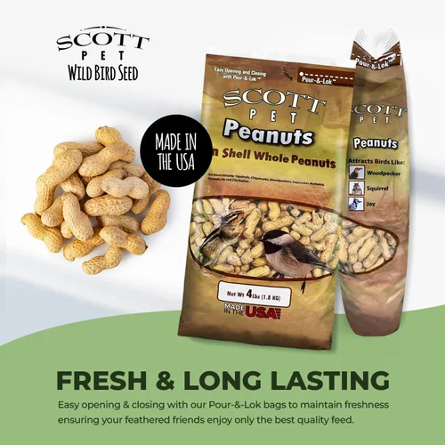 Miniatura 4 de Scott Pet Semillas para Aves Silvestres, Cacahuetes Enteros, Bolsa de 4 libras, Alimento, Gran Fuente de Proteína y Fibra, Cacahuetes para Aves