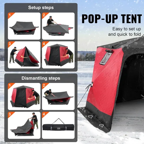 Miniatura 5 de VEVOR Portable Pop-Up Tent, 1-8 Person Insulated Shelter, Large Fishing Area, Hub-Style Shanty for Winter Fishing, Waterproof Oxford Ice Cube with