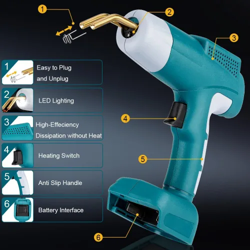 Miniatura 3 de Choerinton Kit de soldador de plástico inalámbrico compatible con batería de litio Makita de 18 V, pistola de soldadura portátil de 80 W
