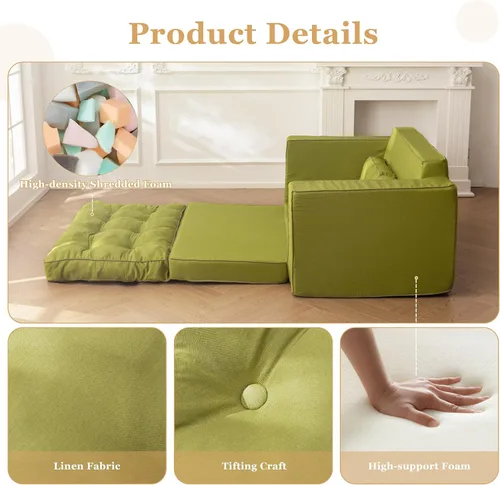 Miniatura 4 de YOSHOOT Sofá Cama Loveseat, Sofá Convertible de 55" Sofá Cama Sillón Futón para Sala de Estar, Sofá de Piso Extraíble 3 en 1 con Respaldo y verde