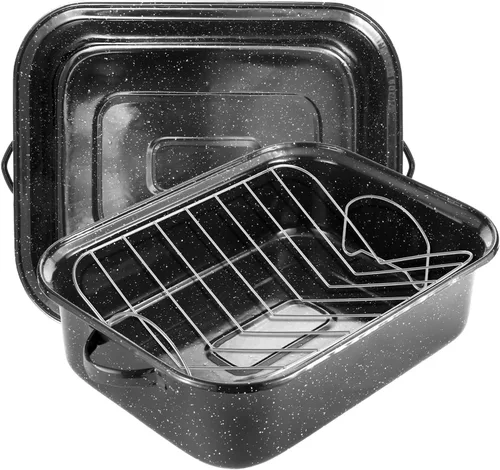 Miniatura 2 de JY COOKMENT Bandeja para Asar con Tapa y Rejilla, Rectangular de 21", Olla Asadora para Pavo de 25 lb, Bandeja Grande para Horno, Rejilla en V