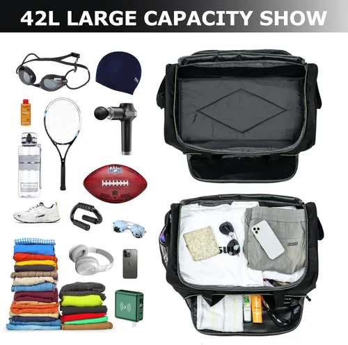 Miniatura 3 de Uarition Bolsa de gimnasio para hombre, 21 pulgadas, grande, para viajes y deportes, VerdeNegro, Bolsa de gimnasio para hombre