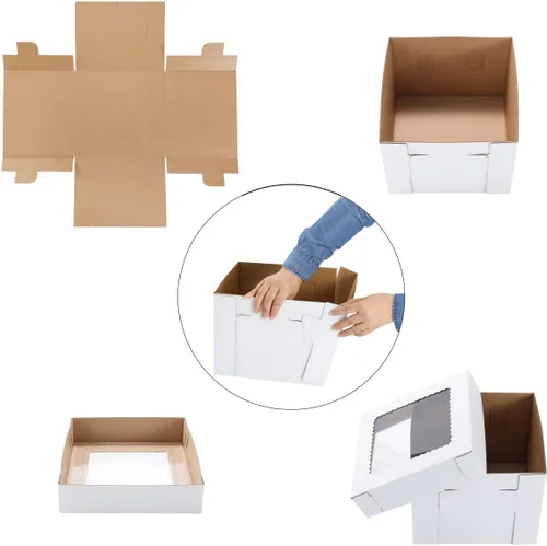 Miniatura 6 de Cajas altas para tartas para pasteles escalonados, 8x8x8 pulgadas [12 unidades] Caja de pastel gruesa y resistente con ventana, portador de pastel