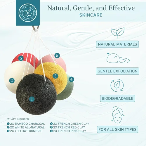 Miniatura 2 de Bare Essentials Living - Juego de esponjas Konjac (paquete de 12) con esponja facial de carbón de bambú activado, natural, ideal para tratamientos
