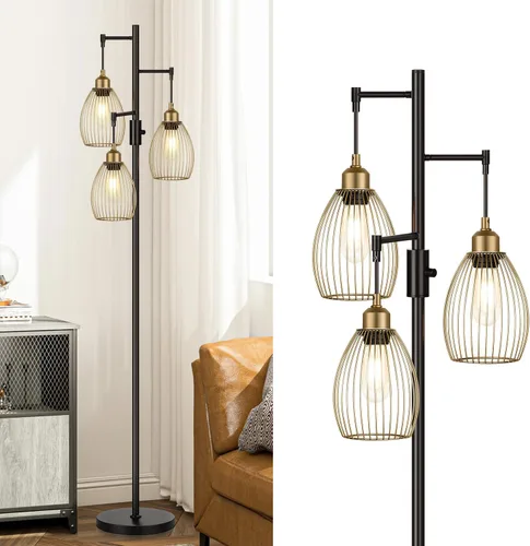 Miniatura 19 de Lámpara de pie regulable, lámparas de pie industriales para sala de estar, lámpara de árbol dorada, lámparas altas con 3 elegantes cabezales