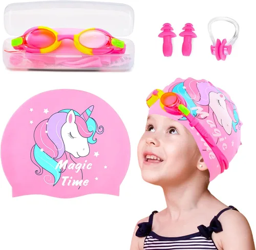 Miniatura 11 de Gorros de natación para niñas, gorro de natación de silicona para niños pequeños, gorros de natación duraderos y cómodos para niñas Sirena púrpura