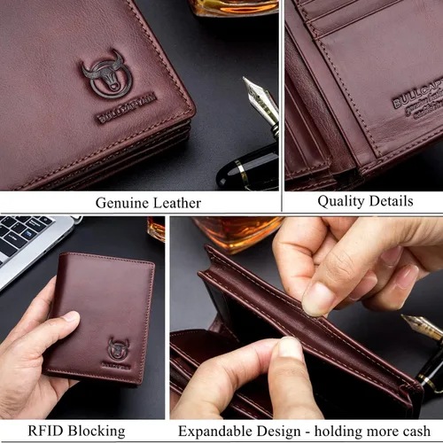 Miniatura 6 de BULLCAPTAIN Cartera plegable de cuero genuino de gran capacidadtitular de la tarjeta de crédito para los hombres con 15 ranuras para tarjetas QB-027