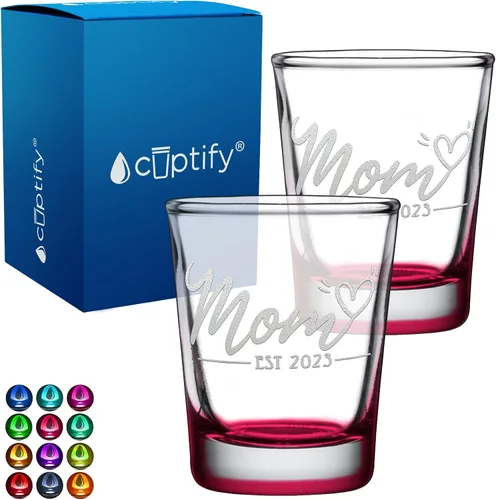 Miniatura 103 de Cuptify Regalos para baby shower, para la nueva mamá, EST 2023, 2 onzas, con fondo negro, juego de 2 vasos grabados para fiesta, regalo