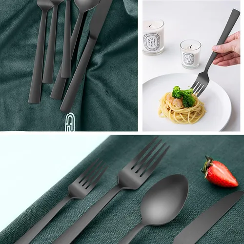 Miniatura 4 de HaWare Juego de 40 cubiertos cuadrados de acero inoxidable para 8, modernos utensilios de cocina para el hogar, acabado mate, aptos para lavavajillas