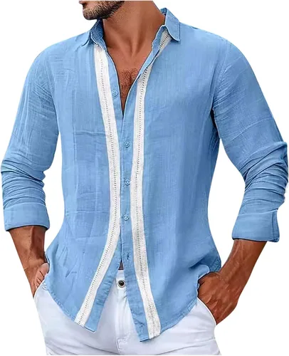 Miniatura 2 de Mens Cuban Guayabera Shirts Long Sleeve Casual Cotton Linen Shirts Button Down Untucked Shirt Summer Beach Yoga Tops