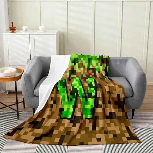 Miniatura 17 de Castle Fairy Manta pixelada de franela de la letra B, manta de forro polar estilo minero, para niños y niñas, niños y adultos, manta mullida