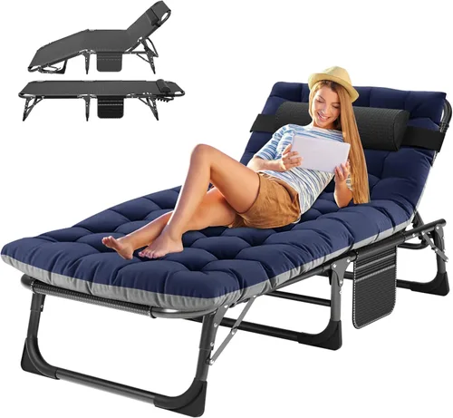 ABORON Catres de campamento de 5 posiciones para adultos, catre de dormir plegable al aire libre, tumbona plegable con almohada, silla reclinable