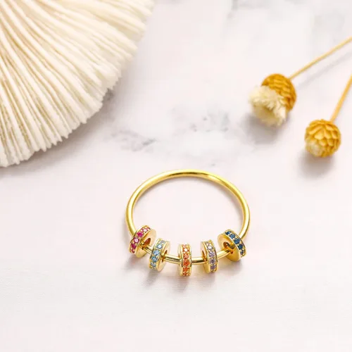 Miniatura 5 de LOVECOM Anillo giratorio de plata de ley S925 antiansiedad, cuentas de circonita cúbica, anillos giratorios para mujeres, delicados anillos chapados
