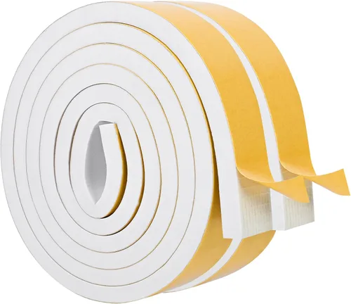Miniatura 7 de Burlete de cinta de espuma autoadhesiva blanca para puertas y ventanas de 1 pulgada × 3/4 pulgada × 13 pies, tira de sellado de espuma de alta Blanco