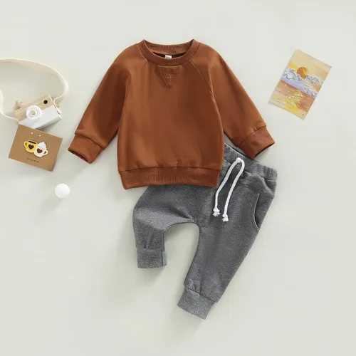 Miniatura 156 de Conjunto de 2 piezas de sudadera de manga larga con cuello redondo y pantalones casuales para bebés y niños pequeños