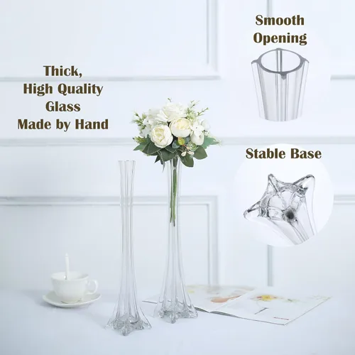 Miniatura 3 de Paquete de 12 jarrones de la Torre Eiffel para decoración de flores, bodas, decoración (12 pulgadas, transparente)