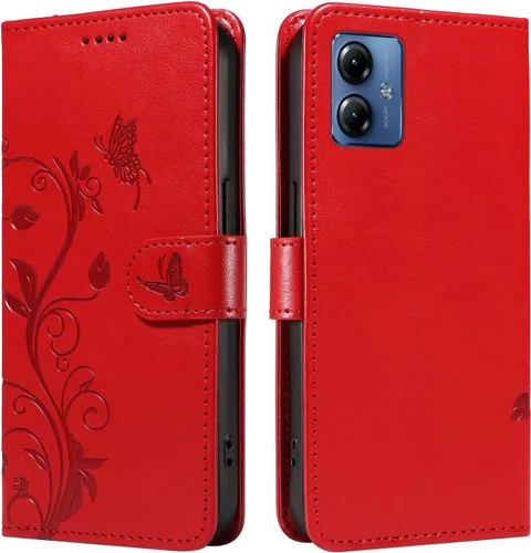 Miniatura 155 de Funda para Motorola Moto E22/E22i, piel sintética, con tarjetero y correa para la muñeca, a prueba de golpes, funda magnética para Motorola Moto Rojo