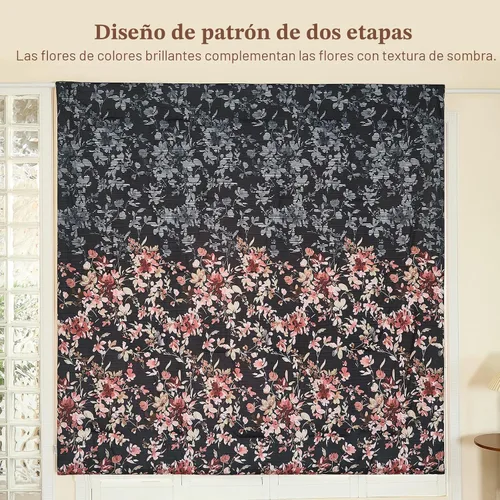 Miniatura 5 de Juego de edredón tamaño Queen, 7 piezas, juego de edredón floral negro y rosa, juego de ropa de cama en una bolsa tamaño Queen con patrón de flores