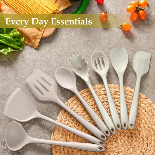 Miniatura 4 de LIANYU Juego de 8 utensilios de cocina, juego de espátulas de silicona para utensilios de cocina antiadherentes, incluye espátula de silicona, Caqui