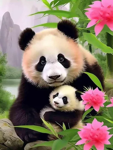 Bimkole Kits de arte de diamantes 5D para adultos, panda, taladro completo, flores, animales, bricolaje, diamantes de imitación, juego de bordado de