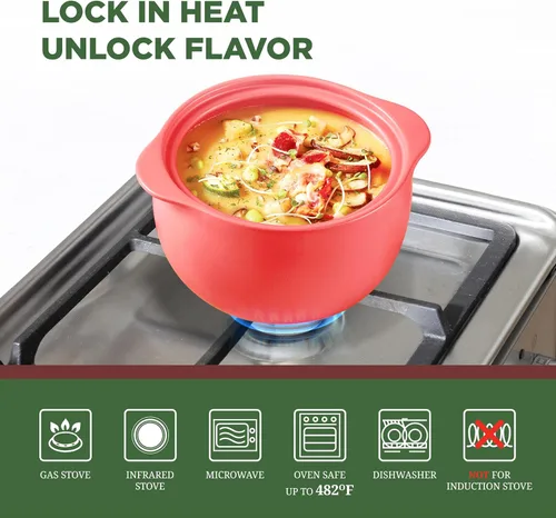 Miniatura 2 de MINH LONG - Horno holandés de porcelana de 2 cuartos con tapa, sin plomo ni cadmio, apto para horno hasta 482 °F, retención de calor, olla de Vesta