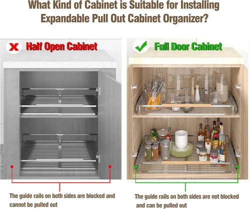 Miniatura 4 de Organizador de gabinete extraíble, estantes enrollables de metal de acero resistente para armarios de cocina, estantes extraíbles ajustables