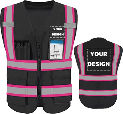 Miniatura 13 de Chaleco de seguridad de alta visibilidad reflectante personalizado con logotipo, ropa de trabajo de seguridad con tiras reflectantes y bolsillos a