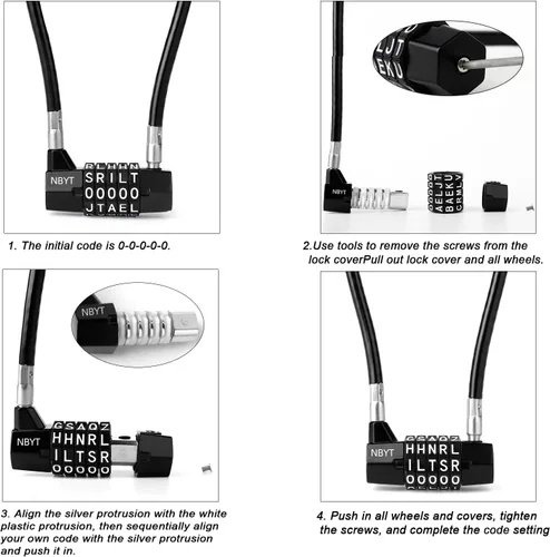 Miniatura 6 de Cerradura de combinación reiniciable de 5 palabras, cerradura de letra, candado de seguridad para el hogar con cable antirrobo de 0.315 pulgadas