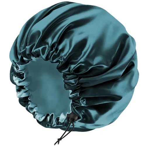 Miniatura 8 de Gorro de seda de satén para cabello rizado, gorro trenzado para dormir, para mujer, grande, doble capa ajustable (2 unidades, negro)